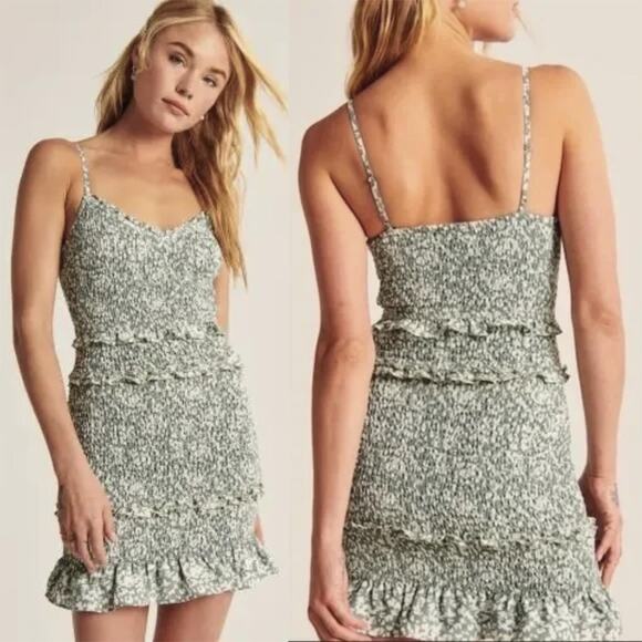 Abercrombie & Fitch Dresses & Skirts - Abercrombie & Fitch Smocked Mini Dress Ruffle Green White Size XLT XL Tall